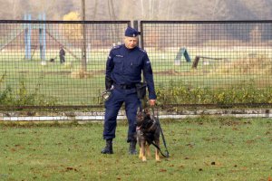 Policyjni przewodnicy z psami podczas szkolenia w Zakładzie Kynologii Policyjnej CSP w Sułkowicach